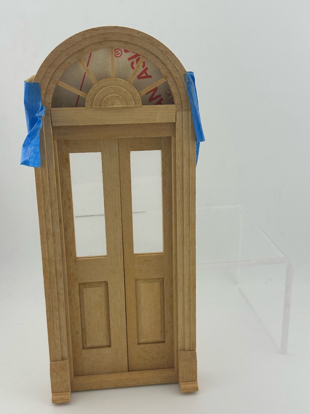 Unfinished Wood Dollhouse Double Doors with Arched Transom